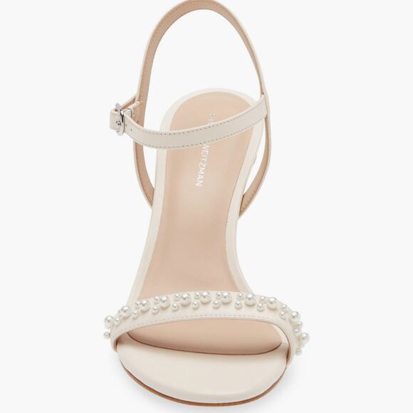 NEW Stuart Weitzman 9 Dancer 75 Demipearl Heel Sandal Calf Leather White Wedding - Picture 3 of 13